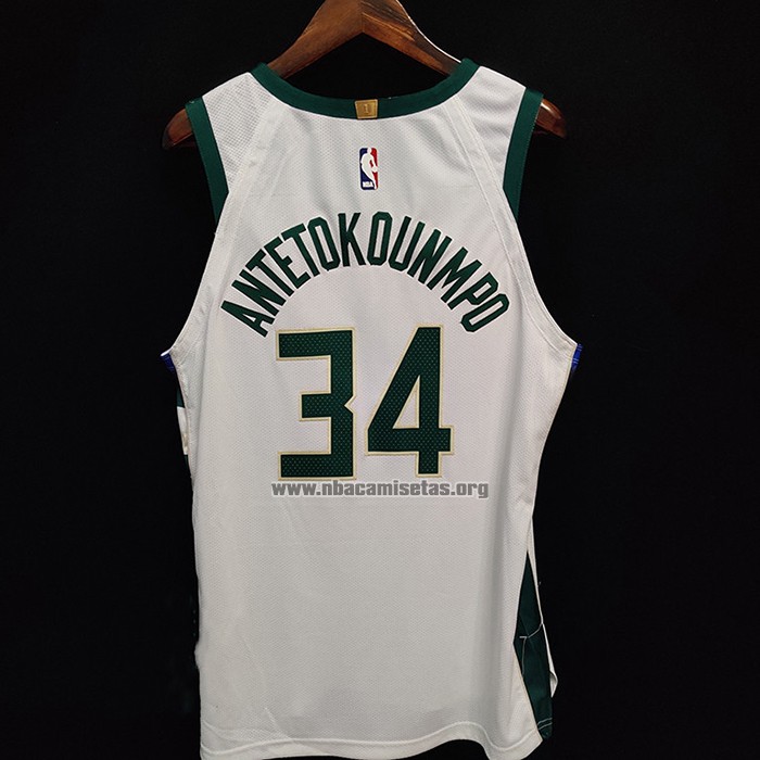 Camiseta Milwaukee Bucks Giannis Antetokounmpo NO 34 Association Autentico Blanco